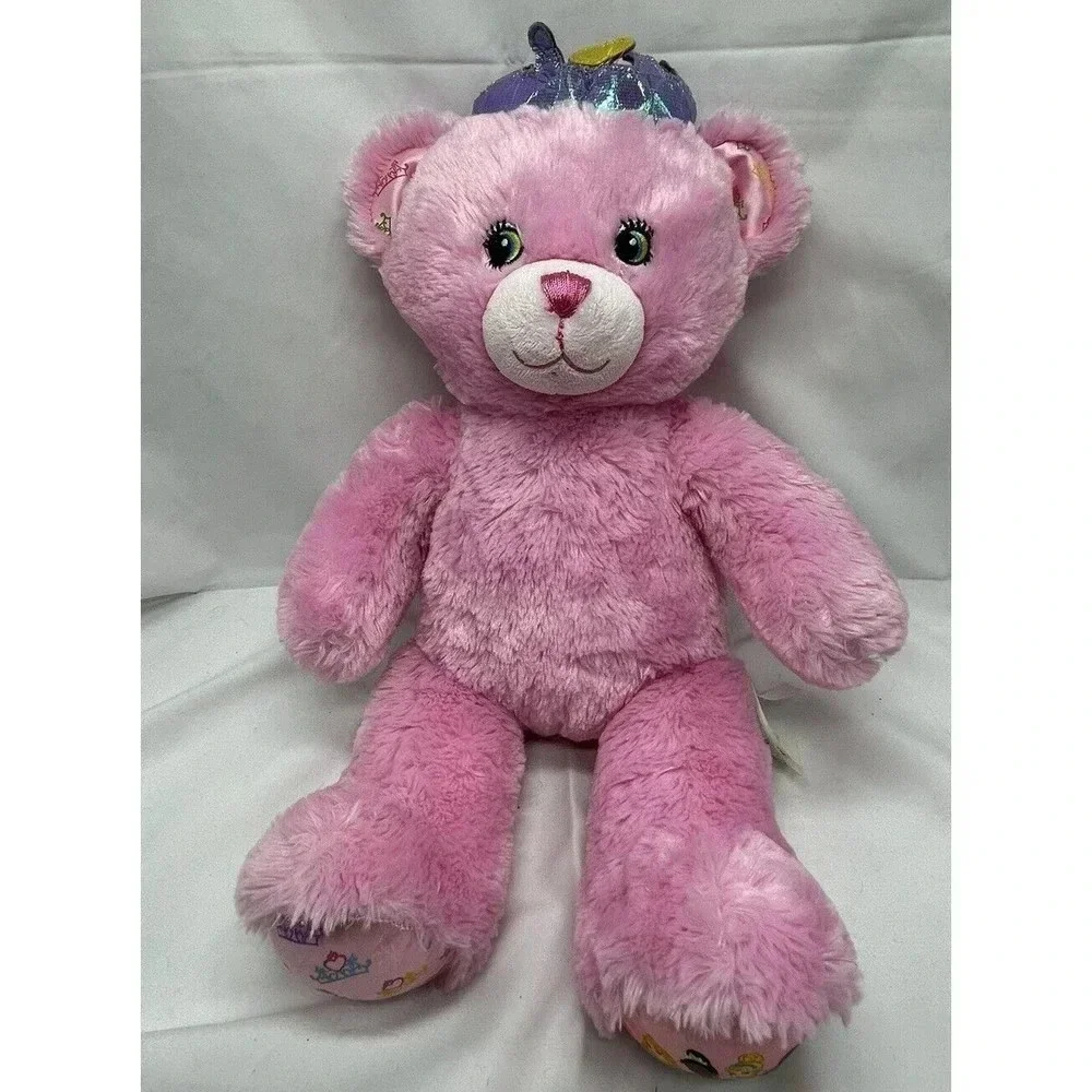 Build a Bear Disney Princess Sparkle Pink Bear w/Crown Plush Toy Stuffed Animal